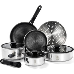 ROYDX Hybrid Non-Stick Saucepan Set, 6-Piece Cookware Set with Lids and Removable Handles and Steamer, Non-Stick, Induction Compatible and Easy to Clean