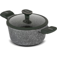 NAVA Olea Cooking Pot - 20 cm, Cast Aluminium Cooking Pot with Lid, 5-Layer Stone Non-Stick Coating, Ergonomic & Heat Resistant, Heavy Base, Heat Distribution, for All Types of Hobs and Induction,