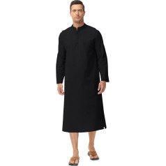 LVCBL Mens Kaftan Cotton Linen Shirt for Men Loose Fit Muslim Kaftan Bathrobe for Men