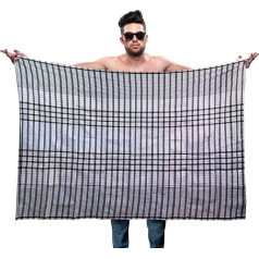 Men's Lungi Sarong Made of 100% Combed Cotton, Stylish and Comfortable, Breathable Fabric, Ideal for Holidays, Beach and Relaxation, white/black