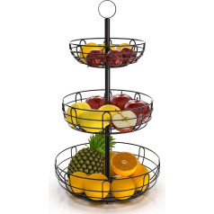 Fruit Basket Fruit Bowl with Banana Hook Removable Wire Rack 3 Tier Banner Stand Bronze (3 Tier Fruit Rack)