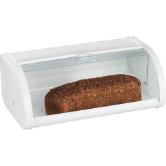 Relaxdays, White Bread Bin, Keep Bread Fresh, Transparent Roll Lid, XL Family Size, Made of Steel, Easy to Clean, 25 x 45 x 17.5 cm