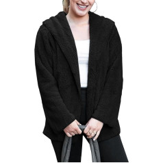 ANNA-KACI Women's Plush Lint Long Sleeve Cuddly Hooded Jacket Pocket Coat Fleece Jacket Teddy Jacket Cardigan