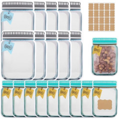 Tikplus Spice Storage Bags - 20 Pieces Reusable Food Bags, 2 Sizes, Plastic Mason Jar Bags, 20 Pieces, Leakproof Ziplock Bags for Herbs, Snack Containers