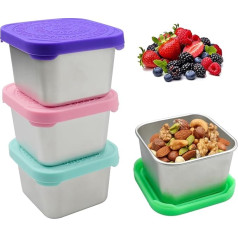 MytaYt Pack of 4 Snack Box Mini Tins with Lid Dressing Container with Silicone Lid Bento Box Accessories Reusable Sauce Container Snack Container for Snacks (180 ml)