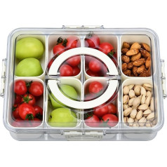 KINGOZOYI Snack Box with Compartments, Snack Plate, Snack Bowl, 8 Cells, Fridge Organiser with Lid and Handle for Picnics, Family Reunions, Coffee Bar, 28 x 6.7 cm