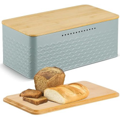 Worephu Bread Bin Bread Storage Box with Bamboo Lid Black Bread Storage Container Kitchen Countertop Organizer (Grey)