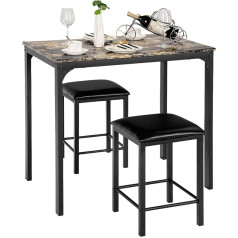 Giantex Tall Kitchen Table & 2 Stools, 3 Piece Dining Set for 2 People, Bar Table, Kitchen, Modern & Compact, Faux Marble Bar Table for Bistro, Living Room (Brown) (KZ99454)