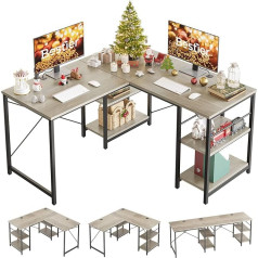 Bestier L-Shaped Desk with Shelves Reversible Corner Desk 220 cm Industrial Long Table Stable Desk L Shape Computer Workstation with 3 Cable Holes