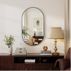 Koonmi Oval Bathroom Mirror Black, 30 x 60 cm, Oval Wall Mirror Made of Tempered Glass, Vanity Mirror without Distortion, Horizontal or Vertical Hanging for Bedroom, Entryway, Living Room