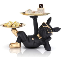Okesyo Bulldog Tray Decorative French Bulldog Decorative Animal Sculpture Dog Sculpture Resin Decorative Sculpture Desktop Ornament 23.5 x 20 x 20 cm (Black)