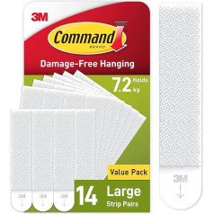 Command Adhesive Strips, Value Pack 14 x 2 Size L (28 Strips), White, Picture Hanging without Drilling, Strips Hold up to 7.2 kg, Residue-Free Removal