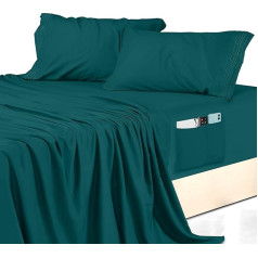 Utopia Bedding King Sheet Set - Soft Brushed Microfiber Luxury Flat Sheet Set with Embroidered Pillowcases and Side Storage Pocket, Fitted Sheet (Teal)