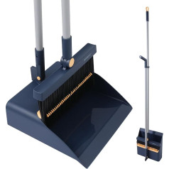 BOOMJOY Long Handled Dust Pan and Brush Set, Household Dust Pan Combo with 54 Inch Handle for Indoor Cleaning and Outdoor Sweeping, Blue