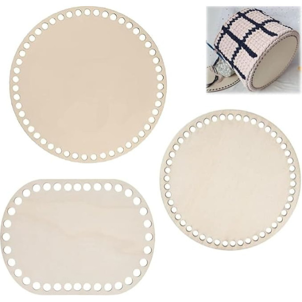 Basket Base for Crocheting, Pack of 3 Wooden Basket Base, Bag Base, Blank Crochet Basket, Natural Wood Basket Base, for DIY Baskets, Weaving, Crafts, Making