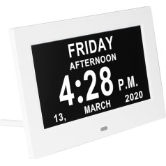 ALLOMN Large Digital Day Calendar Clock, 7 Inch Dementia Clock with Day and Date for Elderly, Alzheimer's Clock with 12 Alarm Options for Seniors, Visually Impaired, Memory Loss (White)