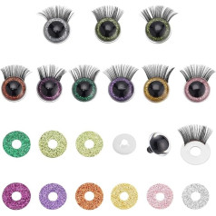 PH PandaHall 18 Sets Safety Eyes with Eyelashes Glitter Crochet Eyes 9 Colours Craft Animal Eyes 20 mm Eyes with Washer for Making Amigurumi Teddy Bears Dolls and Plush Toys