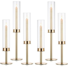 Candeldo Candle Holder Glass Candle Holder Gold Set of 6 Lantern Candle Holder Vintage Candle Holder Tall for Taper Candles Glass Cylinder Wedding Christmas Table Decoration