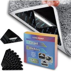 Luxe POIN Non-Slip Carpet Pad Gripper Set, 16 Pieces, Triangular and Parallelogram Shapes, Washable Double Sided Carpet Tape
