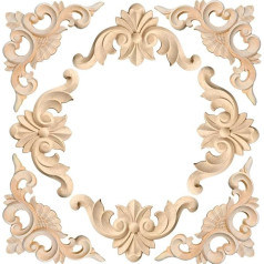 Gativs Wooden Ornaments for Furniture, Pack of 8, Wood Carved Corner Onlay Applique Wood Sculpture Applique Wood Carved Corner Wood Ornament Wood Carving Applique Decoration for Door Cabinet Wall