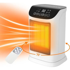 Primevolve Fan Heater, Energy-Saving, 1800 W PTC Ceramic Fan Heater with Oscillation, 12 Hour Timer, Remote Control, 4 Heating Modes, Thermostat - Quiet