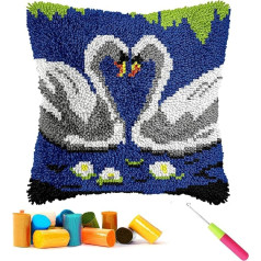 CCWORAN Swan Latch Hook Kit for Adults Beginners Pillow Animal Craft Kits Cover Crochet Pre-printed Canvas Wool Yarn Hobbies DIY Sofa Home Decor Women Gift