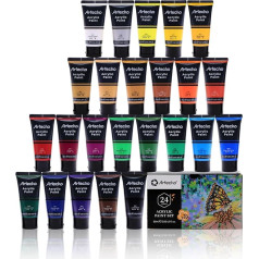 Artecho Acrylic Paint Set Professional 24 x 60 ml, Acrylic Paint Set, Waterproof and Lightfast, Quick Drying, Ideal for Canvas, Wood, Fabric, Crafts, Leather and Stone