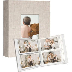 Vienrose Photo Album, Slip-in Photo Albums, Linen Hardcover Photo Albums for Family Party, Baby, Wedding, 100 Pockets, Beige