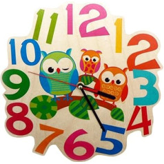 Hess Wooden Wall Quartz Watch Baby Toy, Owls, Multi-Color