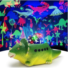 Longzhuo Dinosaur Toy, Dinosaur Starry Sky Projector Children, Dino Starry Sky Projector, Rotates 360 Degrees, 6 Colours, 12 Music, Ideal as a Gift (Green)