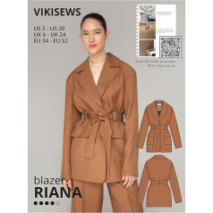 Vikisews Ladies Sewing Pattern - Riana Blazer Sewing Pattern for Women Size US2 - US20 Plus Size Suitable for Beginners with Easy to Follow Sewing Instructions