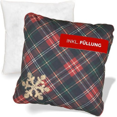 NOAH VERDE Decorative Cushion Christmas Snowflake Checked Christmas Decorative Cushion 45 x 45 cm, Decorative Cushion with Filling and Cover, Christmas Cushion, Cushion Cover Autumn, Country House