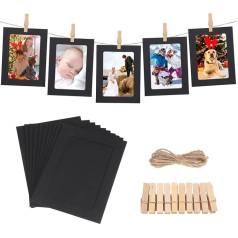 DOITOOL 30 Pieces Paper Photo Frames DIY Picture Frame Cardboard Hanging with String and Clips for Home Decoration (Black, 13.2 x 9.6 cm)