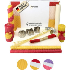 Paint it Red Beeswax Candles DIY, 100% pure beeswax from Germany, DIY craft set for 5 candles made from beeswax sheets, With decorative ribbon and cookie cutters