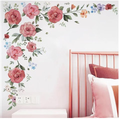 Runtoo Wall Tattoo Flower Tendril Pink Wall Sticker Hanging Flowers Peony Butterfly Wall Sticker Living Room Bedroom Children's Room Baby Room Hallway Wall Decoration