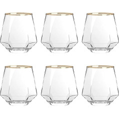NAVACALA Diamond Whiskey Glasses, 6 Pack Water Juice Tumblers, Tilted Scotch Glass, 300ml Whiskey Glass, Glassware for Bourbon/Rum/Bar Tumbler (6 Golden)