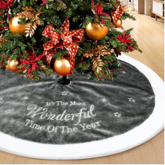 Grey Christmas Faux Fur Tree Skirt with Round Trim Xmas Tree Skirt Base Cover Christmas Decoration