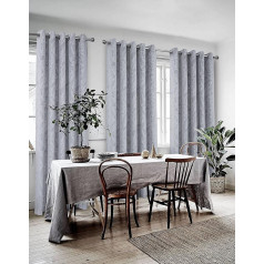 always4u Opaque Curtains, Leaf Pattern, Blackout Curtain with Eyelets, Elegant Curtain for Living Room, Modern Soundproofing, Silver, 260 x 140 cm, Set of 2