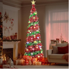 TOWEBOORY 150 cm Artificial Christmas Tree, with 5 Metres Warm Fairy Lights and a Top Star Included Removable Foldable for Christmas Decoration (Sequin Style)