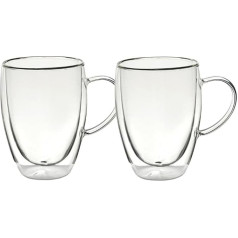 Double Wall Coffee Glasses - Heat Resistant Borosilicate Glasses with Handle for Coffee, Tea, Milk, Cappuccino, Latte, Ice Cream - 350ml (350ml Double Wall Coffee Glasses Set, Set of 2)