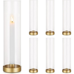 Romadedi Gold Candle Holder Taper Candle - 6 Metal Taper Candle Holders with Glass Cylinder without Base Candle Holder for Taper Candles Wedding Party Table Birthday Christmas Home Decoration