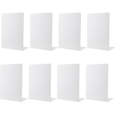 HEIHAK 8 Pack Heavy Duty White Metal Bookends, L Shaped Bookends for Shelves, Bookend Holders with Non-Slip Pads, Bookend Shelf for Home, Office and Library