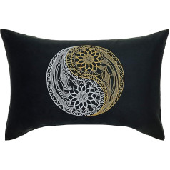 EXPRESS-STICKEREI Yoga Cushion, Yin Yang Mandala Cushion with Filling, 40 x 60 cm, Buddhism Decoration, Energy & Harmony, Sofa Cushion, Living Room Decorative Cushion, Feng Shui Accessory, Decorative