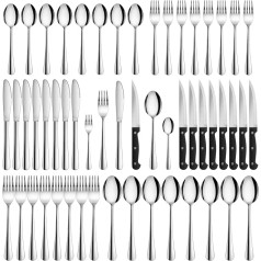 Velaze Cutlery Set with Steak Knife, Cutlery Set 48 Pieces for 8 People, Elegant Cutlery Set with Knife, Fork, Spoon, Stainless Steel Cutlery for Home, Restaurant, Parties, Dishwasher Safe