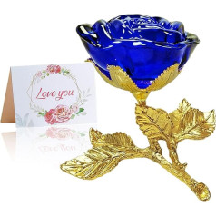 Willuck Blue Crystal Rose Figurine Crystal Glass Rose with Greeting Card 3D Rose Gift for Her Eternal Flower for Women Birthday Mother's Day Wedding Valentine's Day Christmas