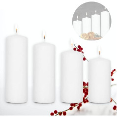 Candelo Set of 4 Pillar Candles Christmas Ambience Candles - White - 12/14/16/18 cm - Advent Candle Christmas Decoration - Christmas Candles Advent Wreath