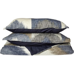 INK+IVY Alpine 3-Piece Cotton All Over Heather Printed Duvet Mini Set-Full/Queen Size-Broken Chevron Pattern in Navy/Taupe/Charcoal on Ivory Ground