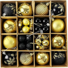 44 Pieces Black Gold Shatterproof Hanging Baubles for Christmas Tree Decorations