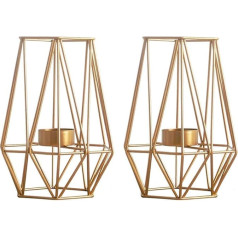 Nuptio Set of 2 Candle Holders Wrought Iron Geometric Shape Golden Candle Holder Table Decoration Ornament for Dinner Wedding Party Aroma Candle Holder Set
