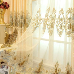 MYRU Set of 2 European Golden Luxury Jacquard Curtains for Bedroom Living Room (Tulle Curtain, 260 x 140 cm)